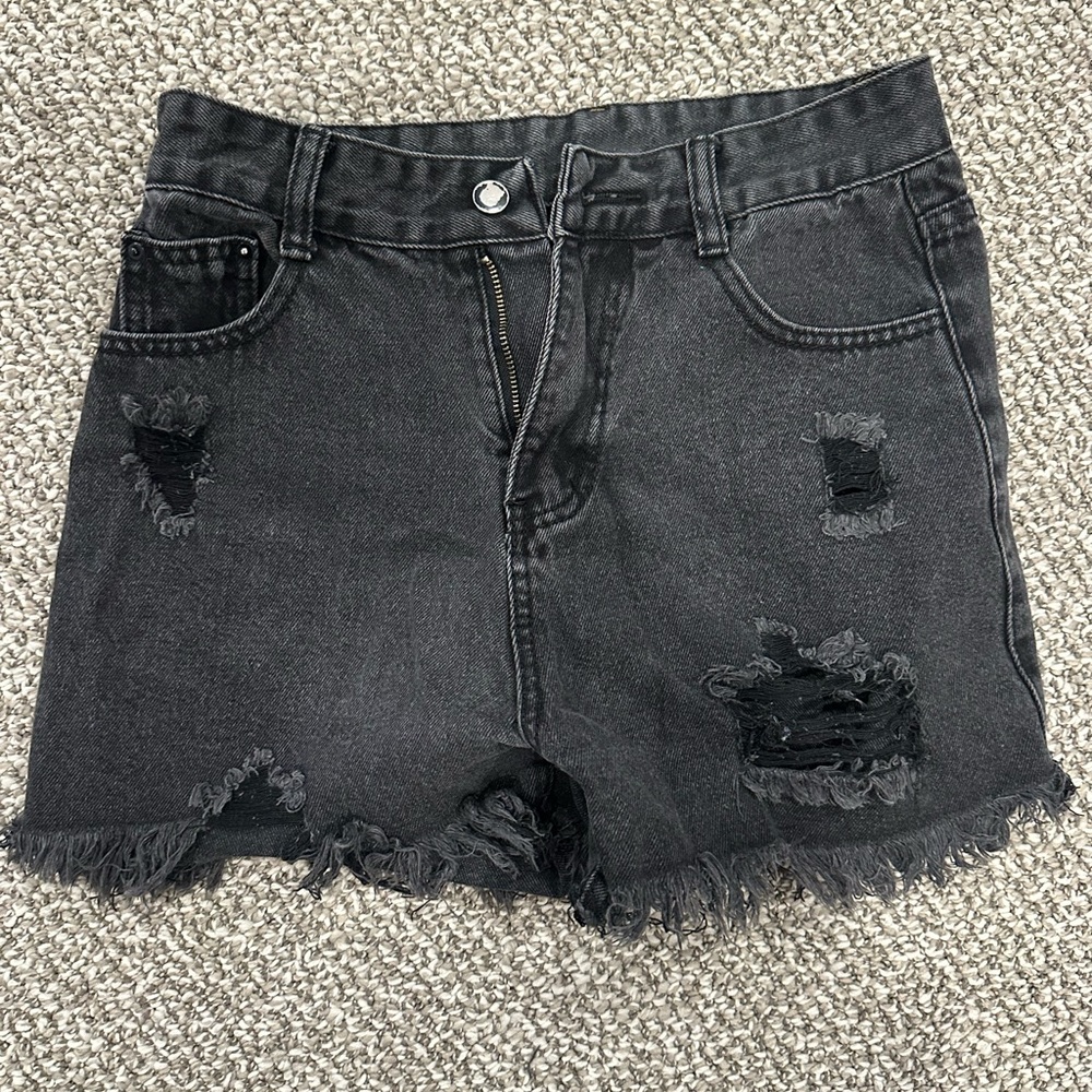 Black Distressed Denim Shorts